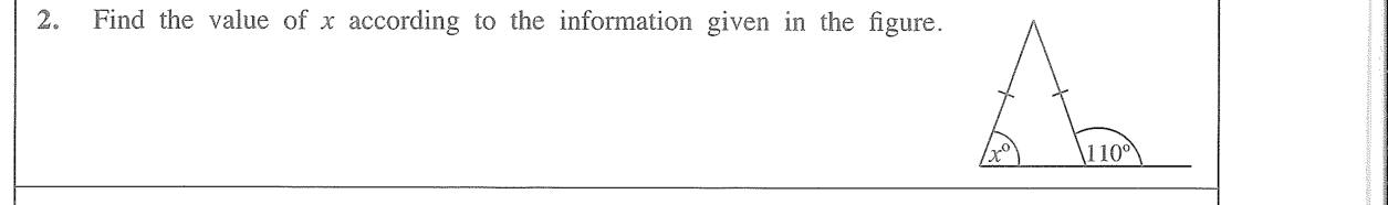 Paper I Part A Q2: Base angle of an isosceles triangle from an exterior angle