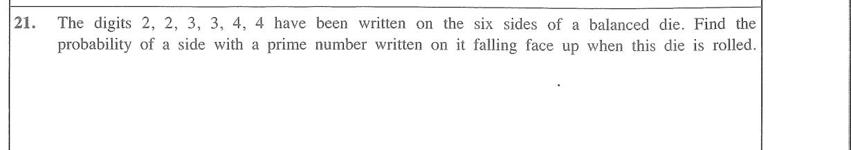 Paper I Part A Q21: Probability of a prime number on a relabelled die