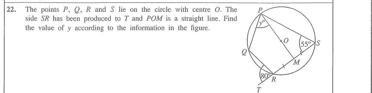 Paper I Part A Q22: Angle using a chord's perpendicular and a cyclic quadrilateral