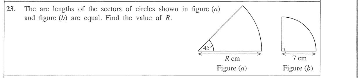 Paper I Part A Q23: Radius from equal arc lengths of two sectors