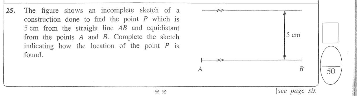 Paper I Part A Q25: Locate a point by equidistance and fixed distance from a line
