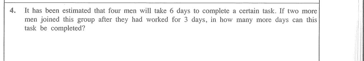 Paper I Part A Q4: Remaining days when extra workers join part-way