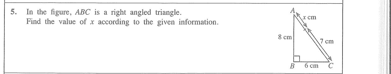 Paper I Part A Q5: Unknown length using Pythagoras' relationship