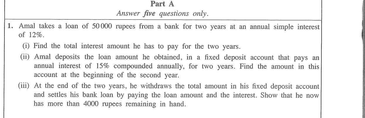 Paper II Part A Q1: Simple-interest loan invested at compound interest; money left