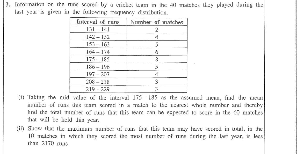 Paper II Part A Q3: Assumed-mean estimate of runs; maximum total check