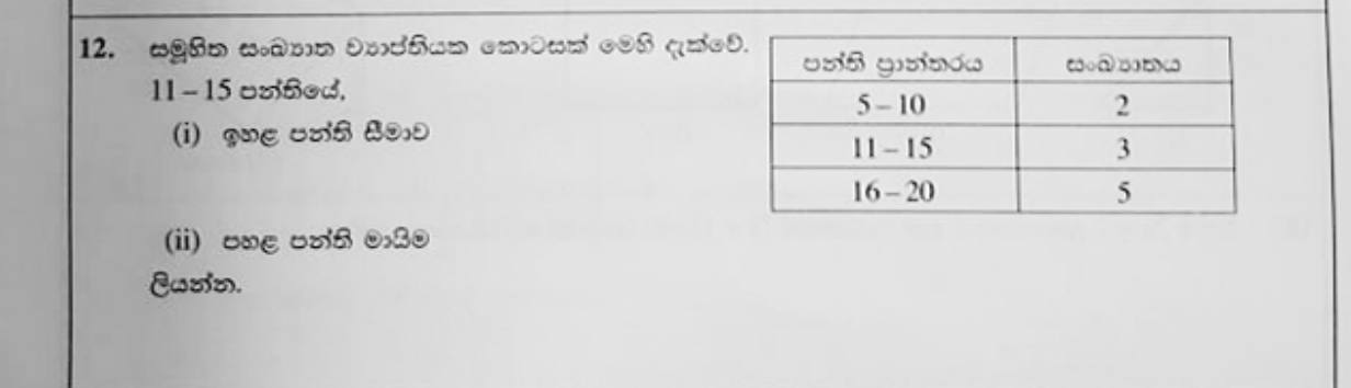 Paper I Part A Q12: Upper class limit and lower class boundary of an interval
