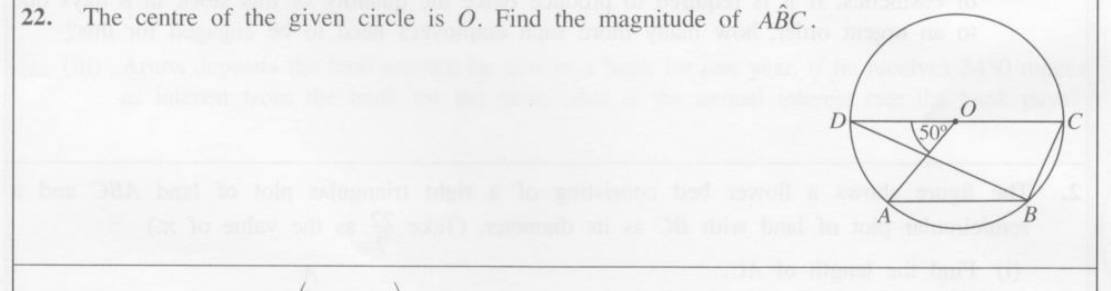 Paper I Part A Q22: Angle at centre, angle in a semicircle