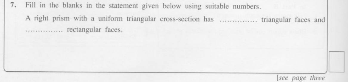 Paper I Part A Q7: Count the faces of a triangular prism