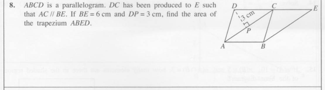 Paper I Part A Q8: Area of a trapezium from equal-area triangles between parallel lines