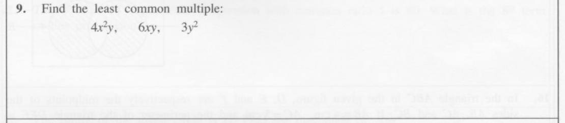 Paper I Part A Q9: Find the LCM of three algebraic terms