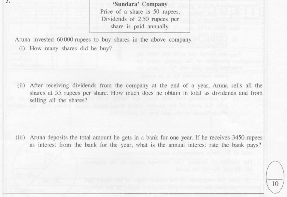 Paper I Part B Q3: Shares bought, dividend plus sale, then simple interest rate