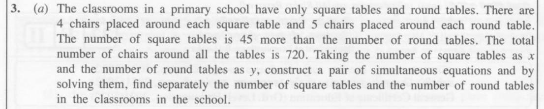 Paper II Part A Q3(a): Form and solve simultaneous equations from a word problem