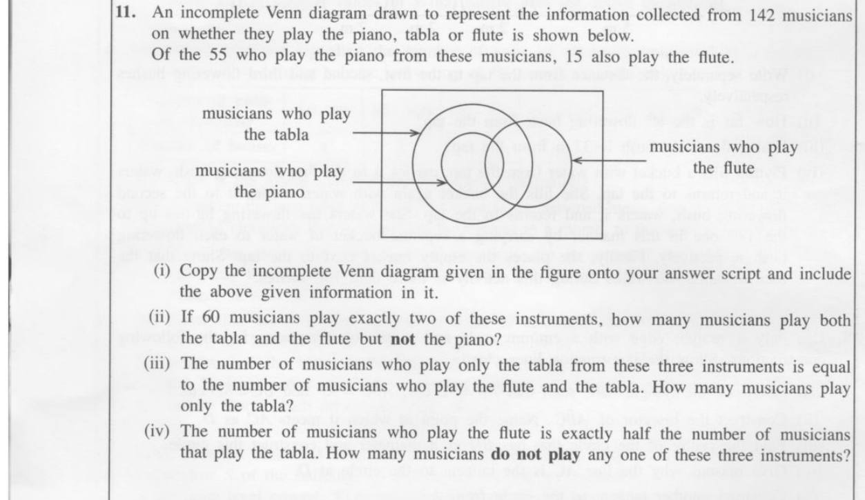 Paper II Part B Q11: Three-set Venn diagram word problem with subsets