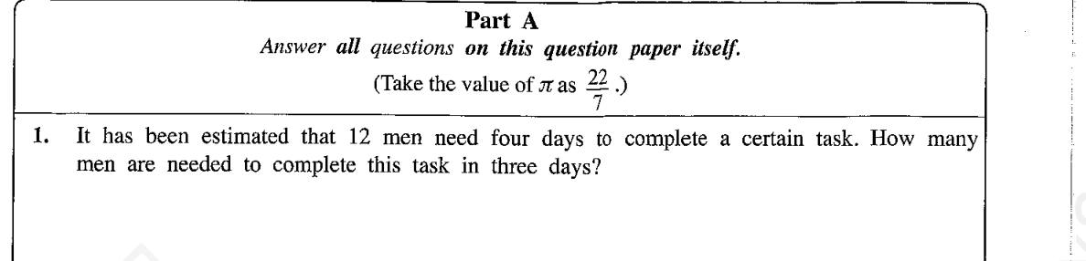 Paper I Part A Q1: Workers needed to finish a job in fewer days