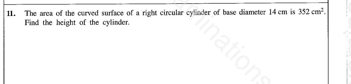 Paper I Part A Q11: Cylinder height from its curved surface area
