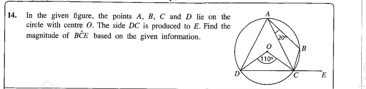 Paper I Part A Q14: Exterior angle of a cyclic quadrilateral using the centre angle