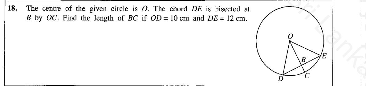 Paper I Part A Q18: Distance from a chord's midpoint to the circle using Pythagoras