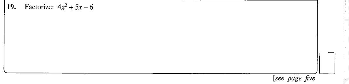 Paper I Part A Q19: Factorise a trinomial quadratic expression