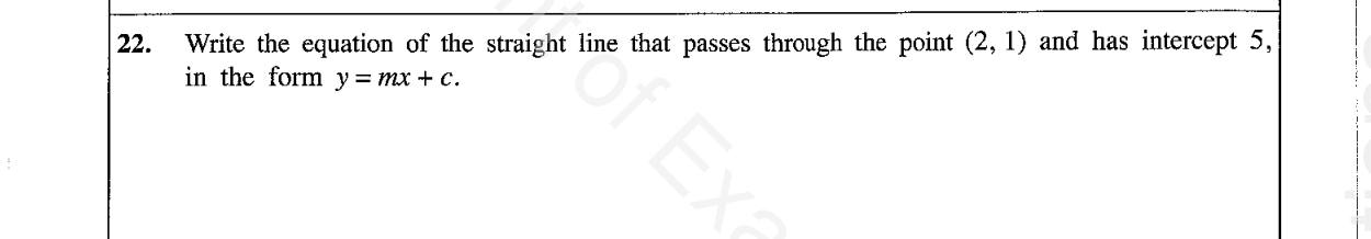 Paper I Part A Q22: Equation of a line from intercept and a point