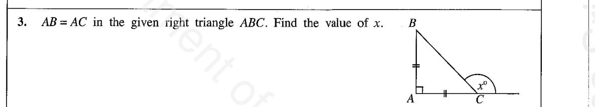 Paper I Part A Q3: Exterior angle of a right isosceles triangle