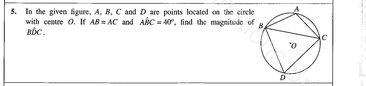 Paper I Part A Q5: Angle in a cyclic quadrilateral with an isosceles triangle