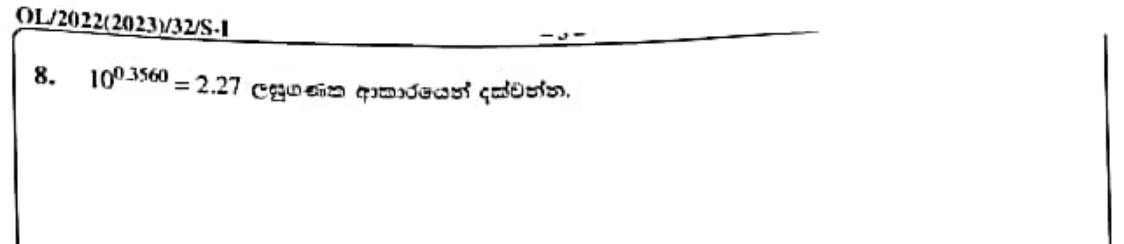 Paper I Part A Q8: Write an index statement in logarithm form