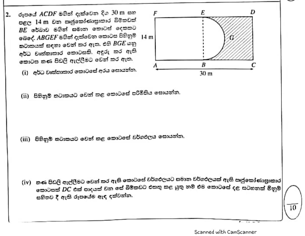 Paper I Part B Q2: Rectangle with a semicircle: radius, perimeter, area, equal-area rectangle