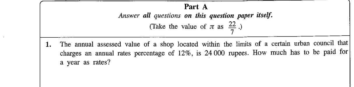 Paper I Part A Q1: Annual rates as a percentage of annual assessed value