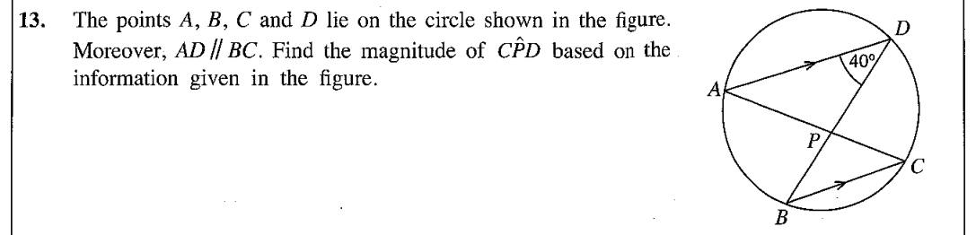Paper I Part A Q13: Angles in same segment and alternate angles in a circle