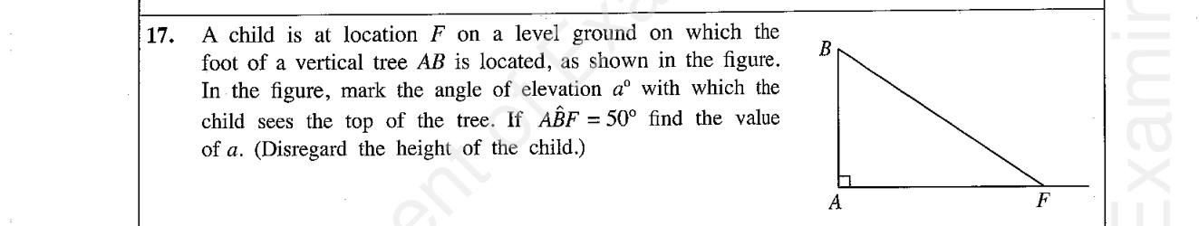 Paper I Part A Q17: Angle of elevation from a right triangle with a known angle