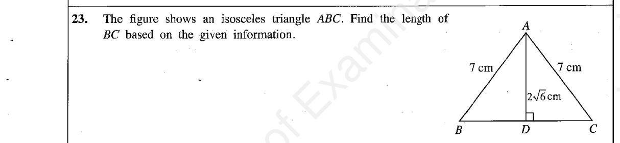 Paper I Part A Q23: Pythagoras in an isosceles triangle with surd height