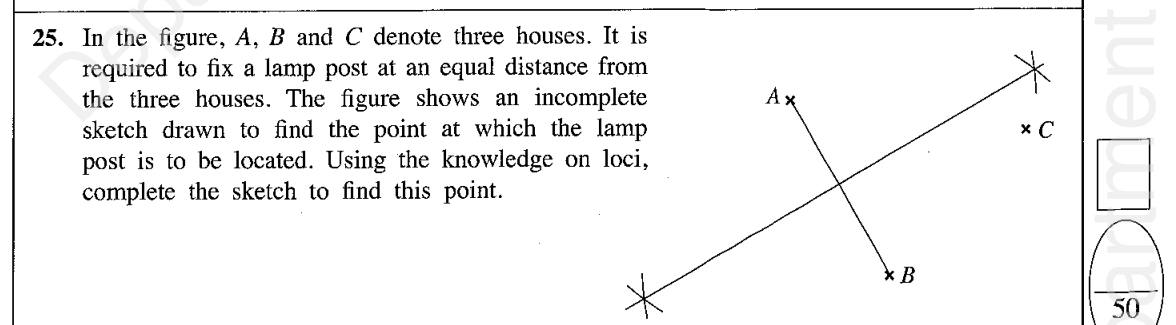 Paper I Part A Q25: Locus of a point equidistant from three points
