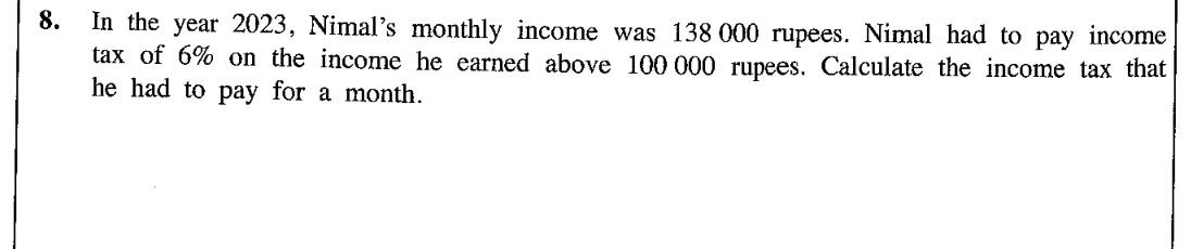Paper I Part A Q8: Monthly income tax on the part of income above a threshold