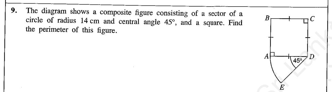Paper I Part A Q9: Perimeter of a square joined to a circular sector