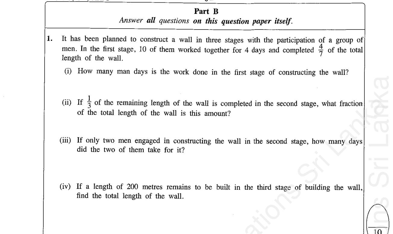 Paper I Part B Q1: Man-days and fractions of work done in stages