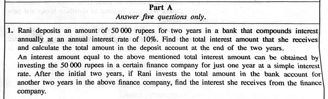 Paper II Part A Q1: Compound interest, equivalent simple interest rate, then simple interest