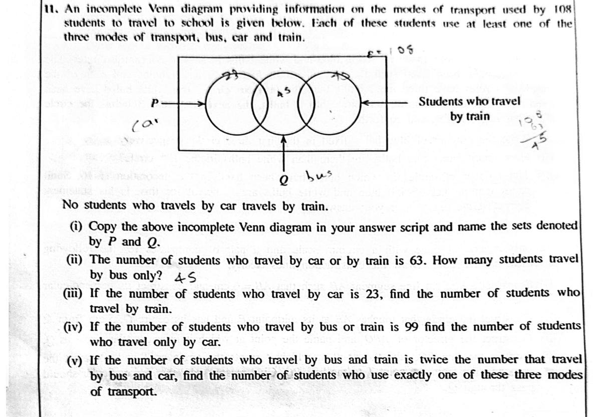 Paper II Part B Q11: Three-set Venn diagram with disjoint sets