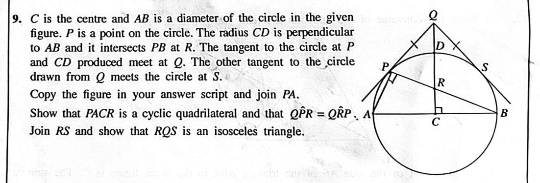 Paper II Part B Q9: Proving cyclic quadrilateral, alternate segment angles and equal tangents