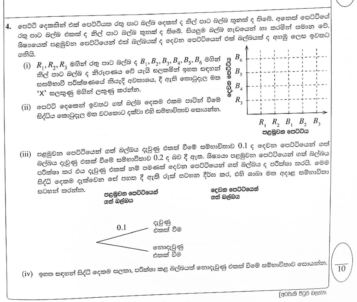 Paper I Part B Q4: Sample space grid and tree diagram for two boxes