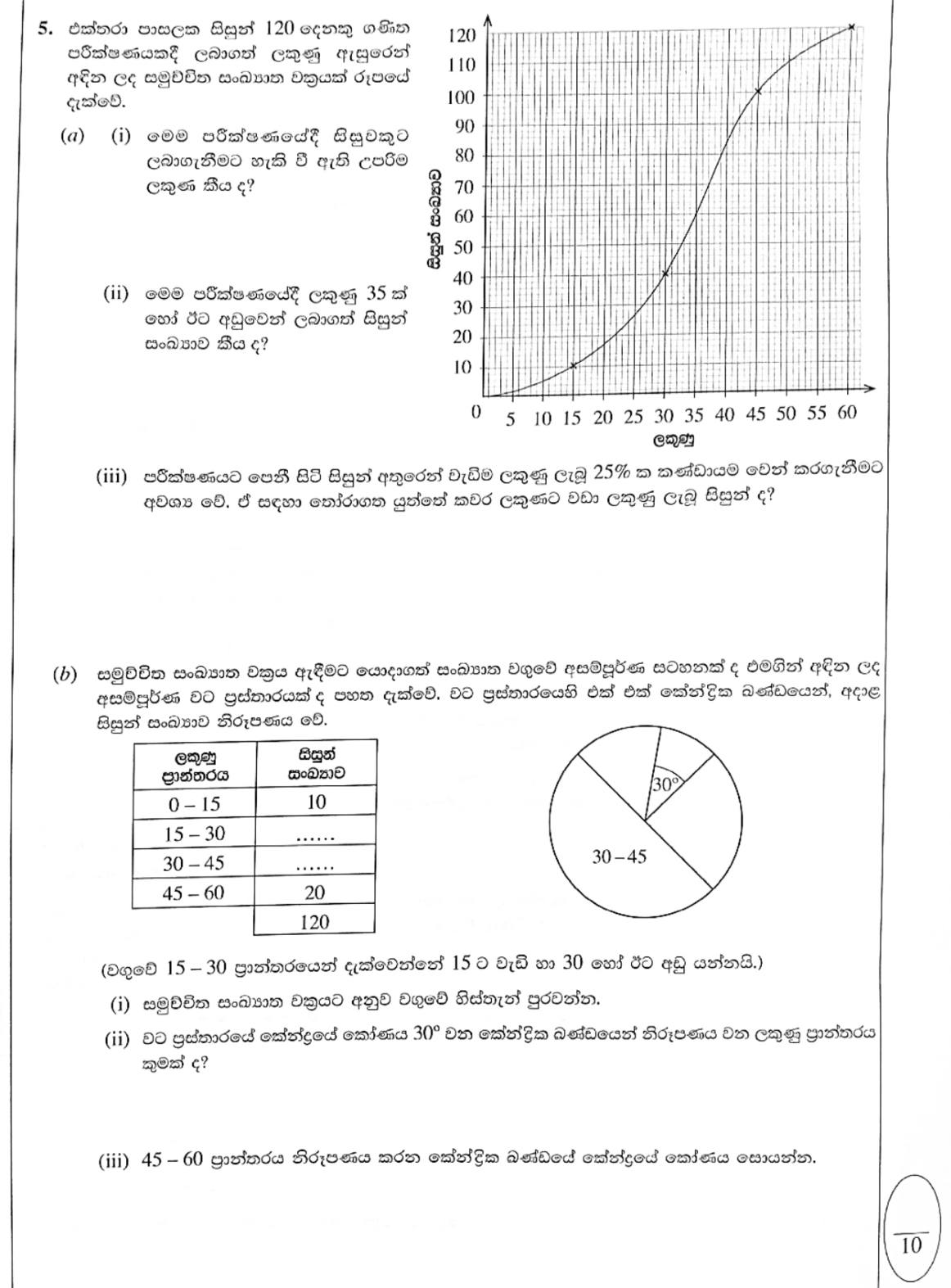 Paper I Part B Q5: Reading a cumulative frequency curve and building a pie chart