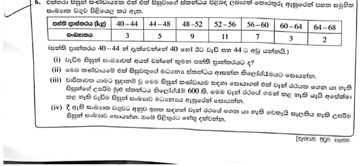 Paper II Part A Q6: Modal class and mean from a grouped frequency table