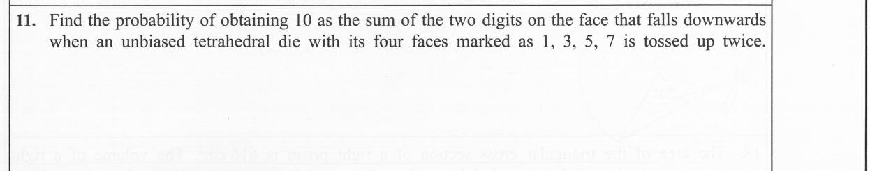 Paper I Part A Q11: Probability of a sum with an odd-numbered tetrahedral die