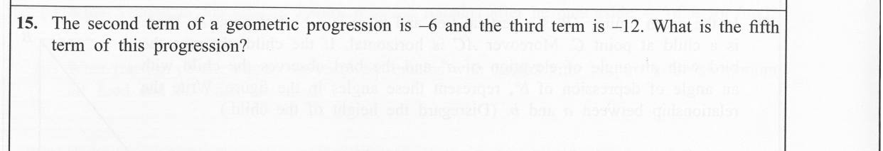 Paper I Part A Q15: Fifth term of a geometric progression from two terms