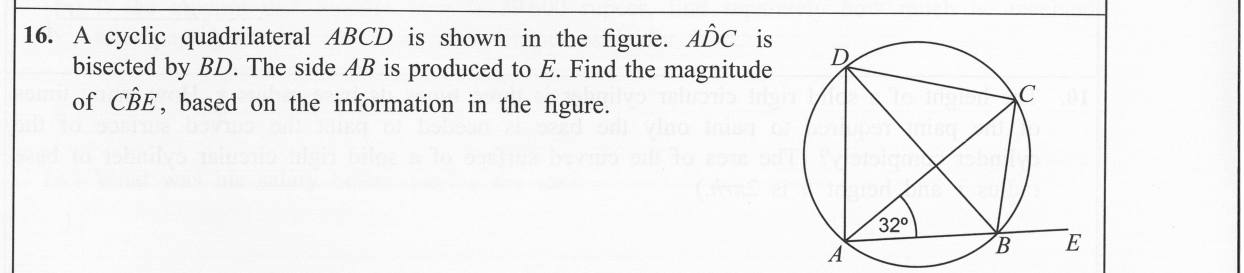 Paper I Part A Q16: Exterior angle of a cyclic quadrilateral with a bisected angle