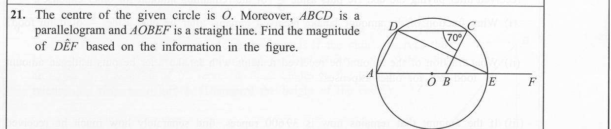 Paper I Part A Q21: Angle using a parallelogram and an angle in a semicircle
