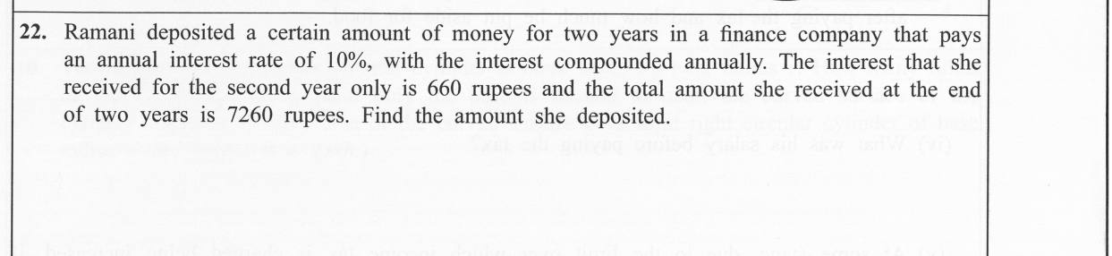 Paper I Part A Q22: Principal from a two-year compound interest amount