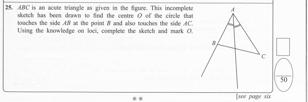 Paper I Part A Q25: Locate the centre of a circle touching two sides by loci