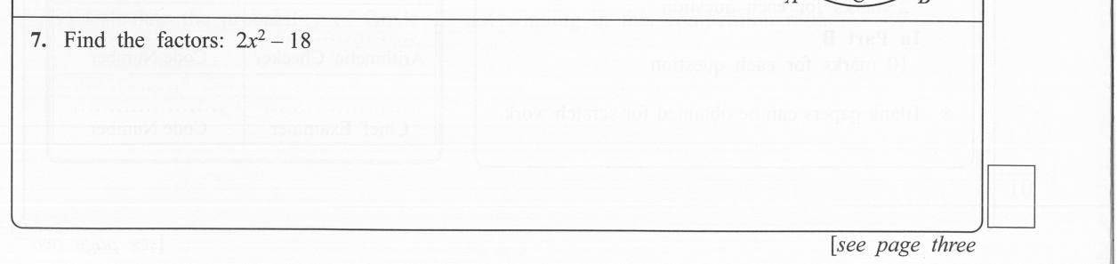 Paper I Part A Q7: Factorise using a common factor and difference of squares