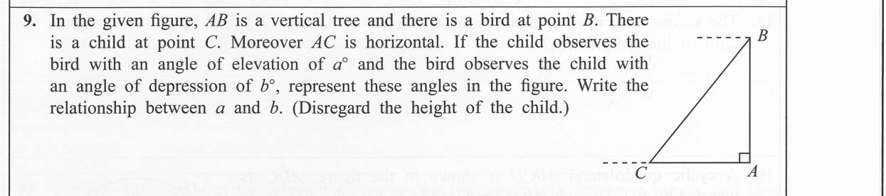 Paper I Part A Q9: Mark angles of elevation and depression; relate them