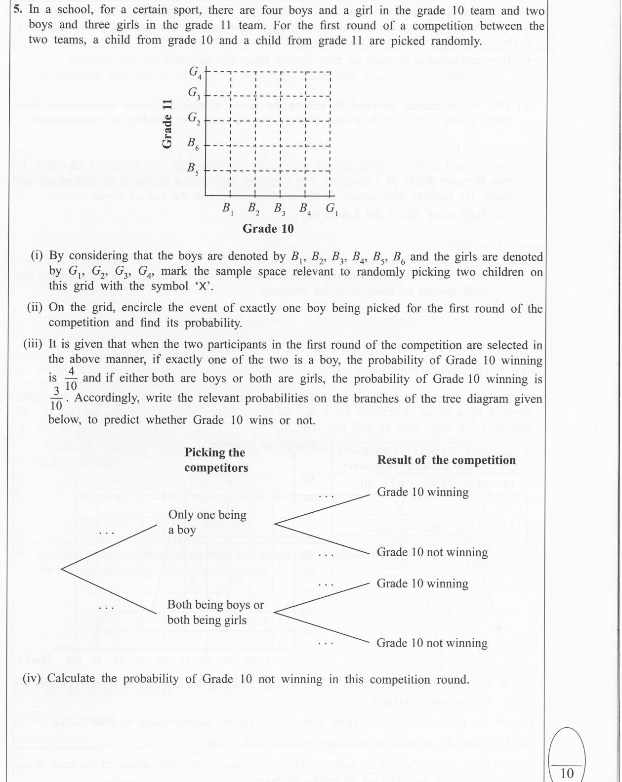 Paper I Part B Q5: Sample space of picking two players; tree diagram for winning